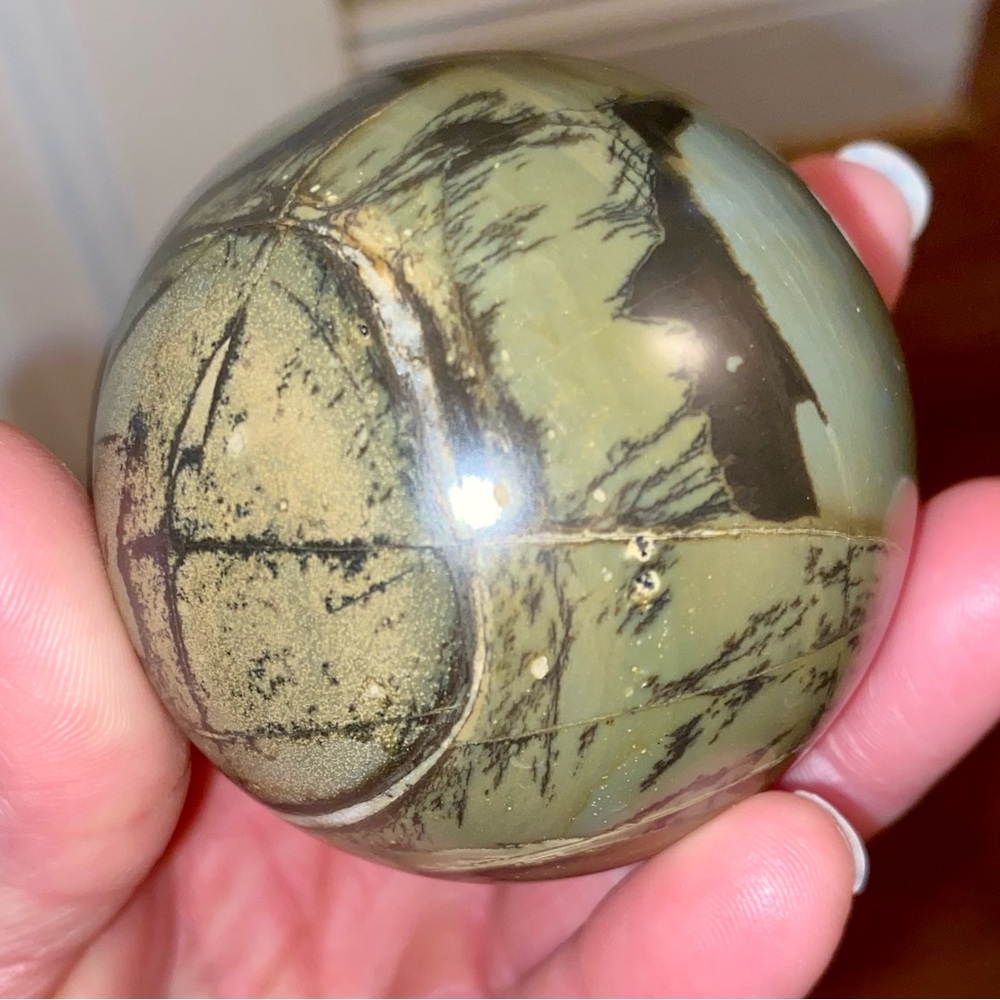 High Quality Polished Septarian Sphere w/ Wooden Stand - Picture 7 of 10